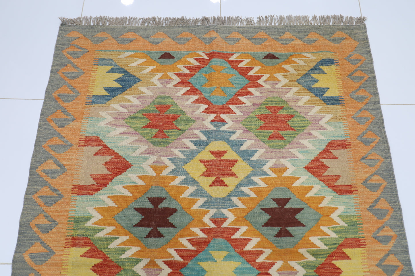 130 x 181 cm | Multicolor Wool Kilim Area Traditional Hand Woven Oriental Carpet