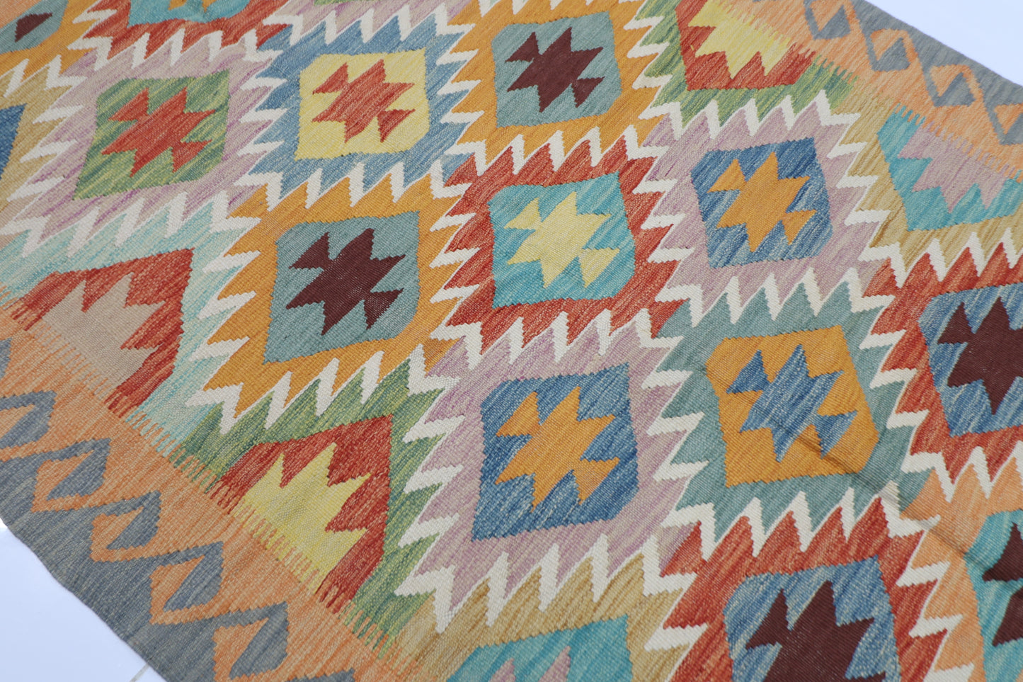 130 x 181 cm | Multicolor Wool Kilim Area Traditional Hand Woven Oriental Carpet