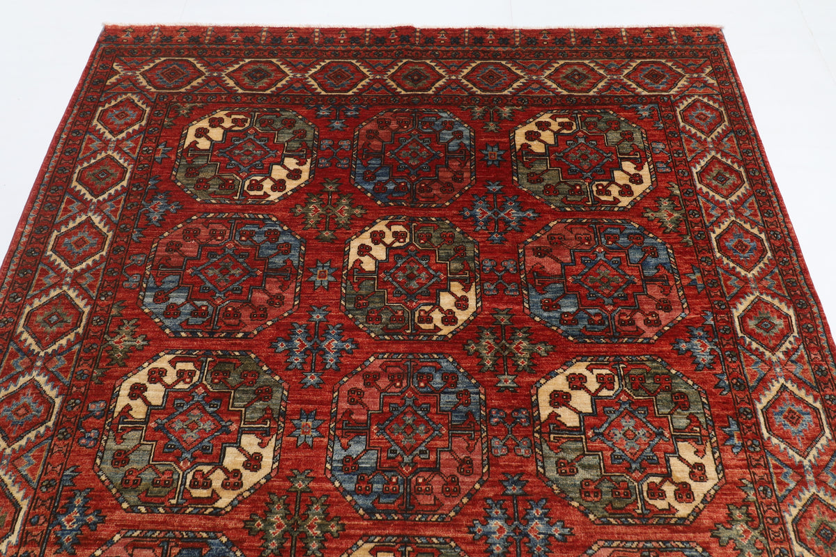 183 x 276 cm | Ersari Mori Design Hand Knotted Veg Dye Wool Afghan Carpet