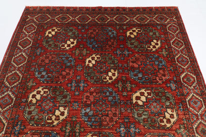183 x 276 cm | Ersari Mori Design Hand Knotted Veg Dye Wool Afghan Carpet