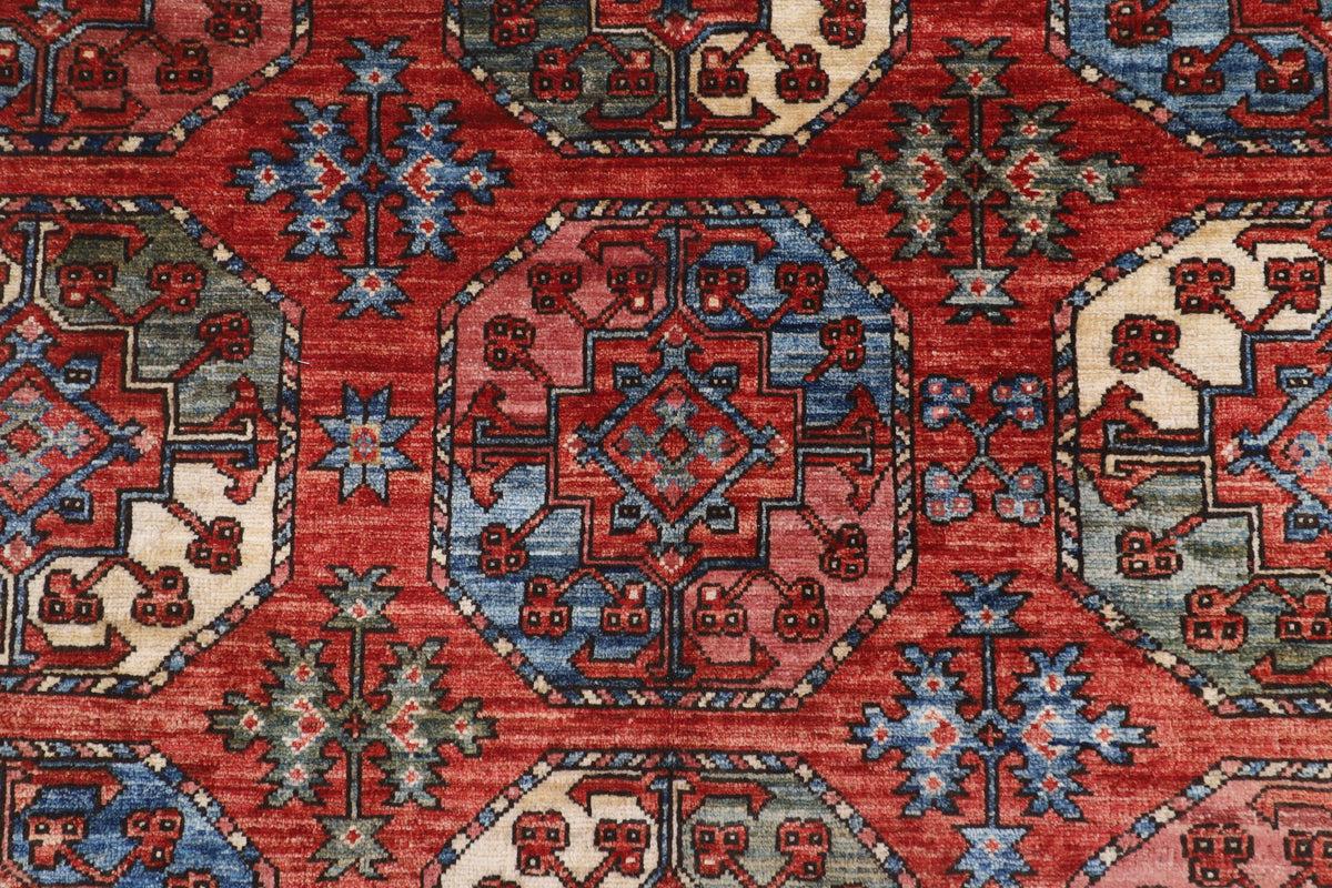 183 x 276 cm | Ersari Mori Design Hand Knotted Veg Dye Wool Afghan Carpet
