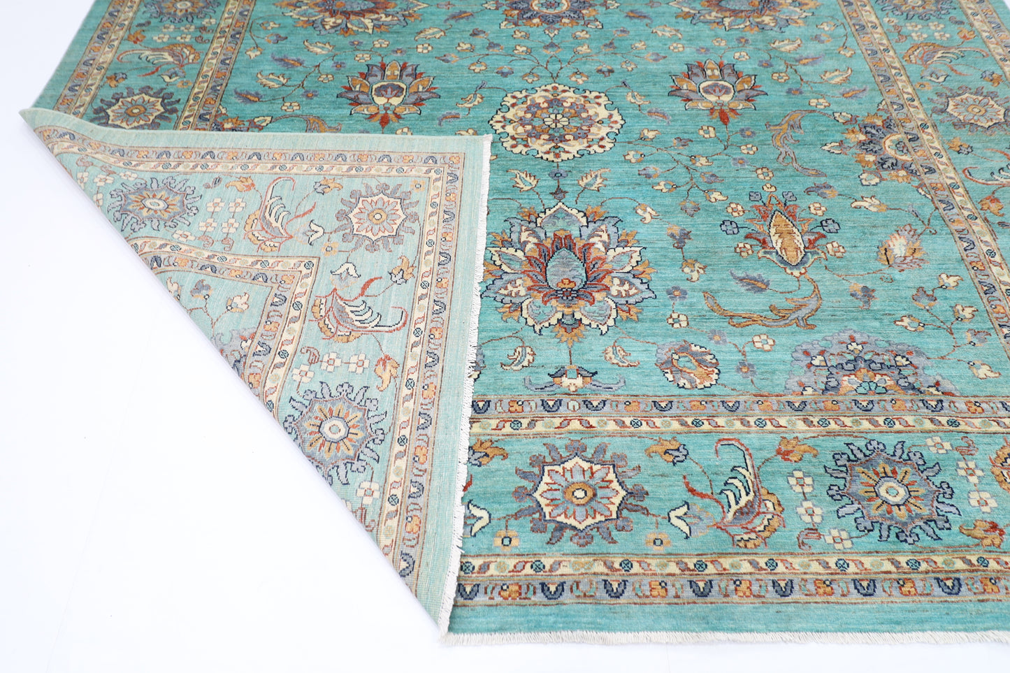 278 x 353 cm | Oriental Turquoise Afghan Tribal Hand Knotted Veg Dye Wool carpet