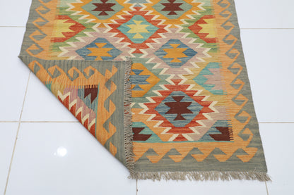 130 x 181 cm | Multicolor Wool Kilim Area Traditional Hand Woven Oriental Carpet