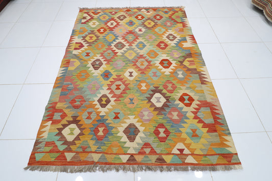 175 x 235 cm | Multicolor Wool Kilim Area Traditional Hand Woven Oriental Carpet