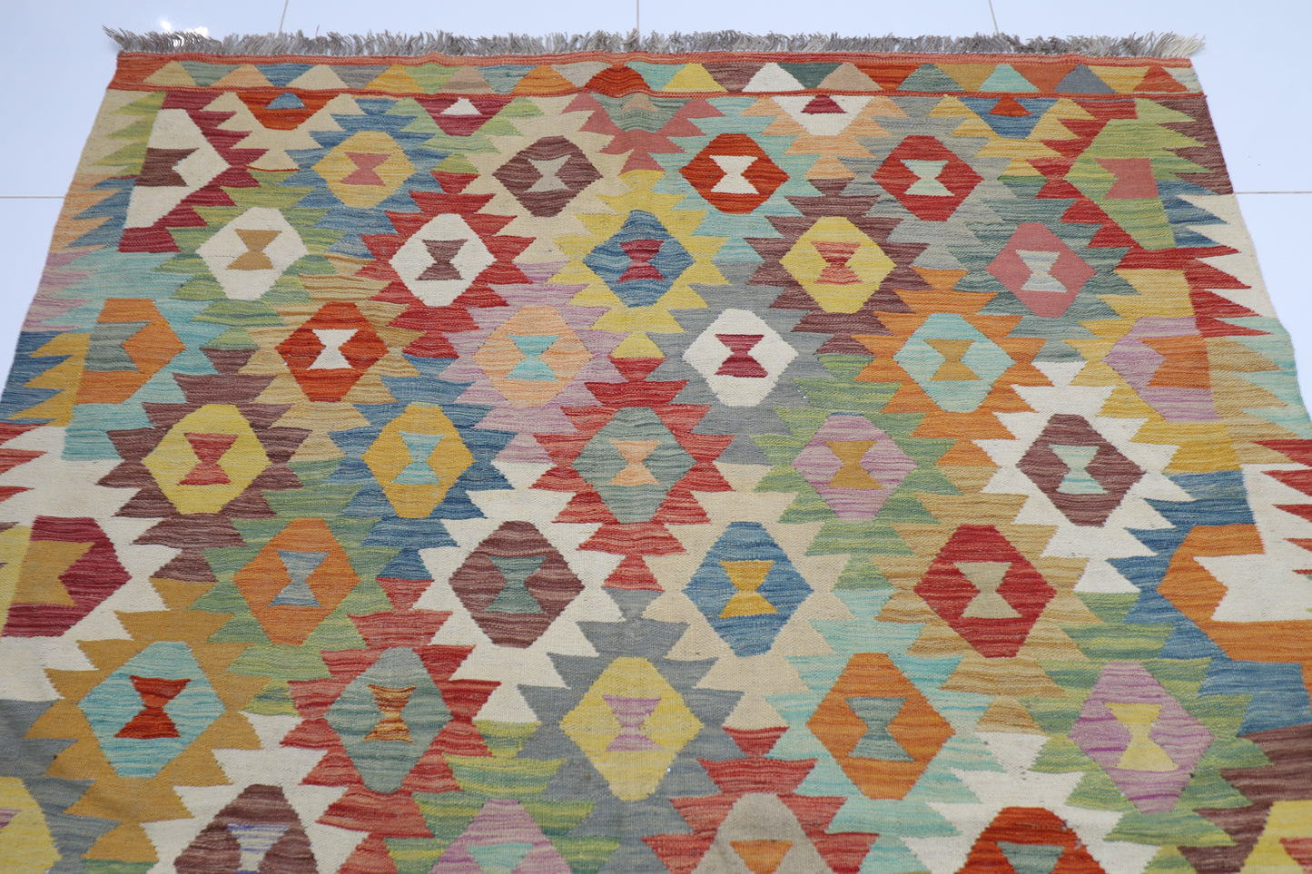 175 x 235 cm | Multicolor Wool Kilim Area Traditional Hand Woven Oriental Carpet