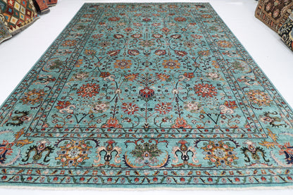 305 x 410 cm | Sultani Turquoise Afghan Tribal Hand Knotted Veg Dye Wool carpet