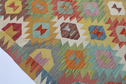 175 x 235 cm | Multicolor Wool Kilim Area Traditional Hand Woven Oriental Carpet