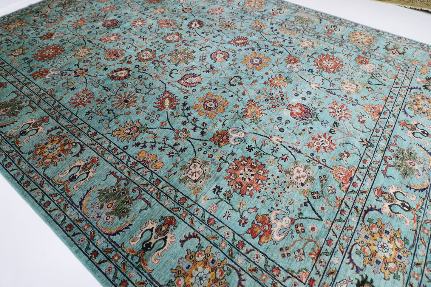 305 x 410 cm | Sultani Turquoise Afghan Tribal Hand Knotted Veg Dye Wool carpet