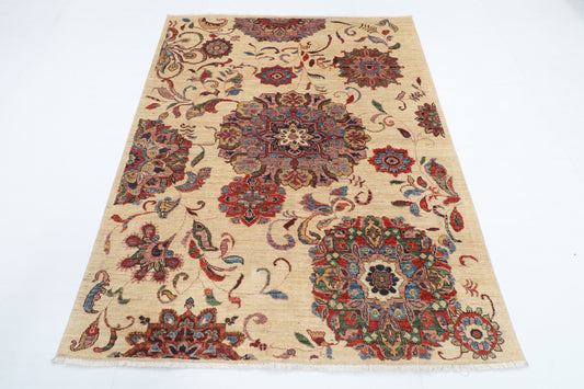 154 x 198 cm | Suzani Design Hand Knotted Veg Dye Wool Afghan Carpet