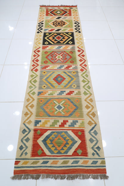 86 x 313 cm | Multicolor Wool Kilim Runner Traditional Hand Woven Oriental Carpet