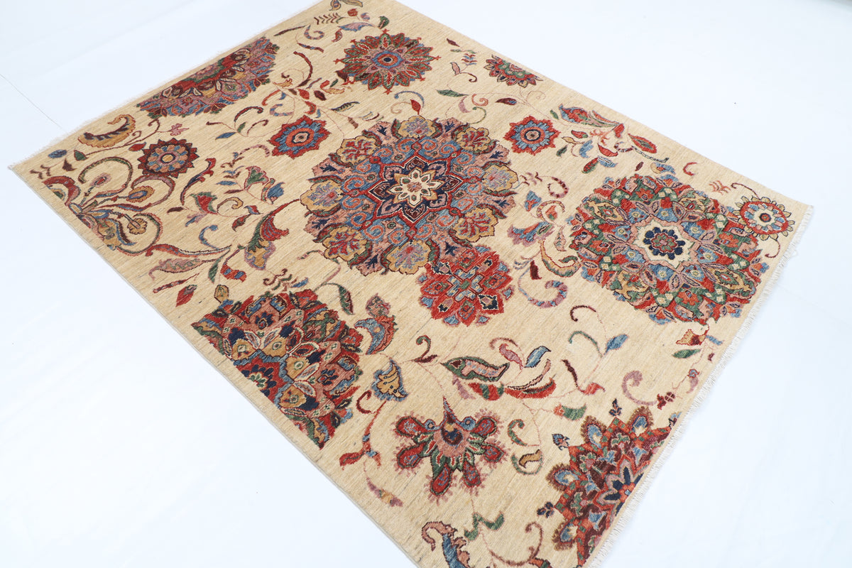 154 x 198 cm | Suzani Design Hand Knotted Veg Dye Wool Afghan Carpet
