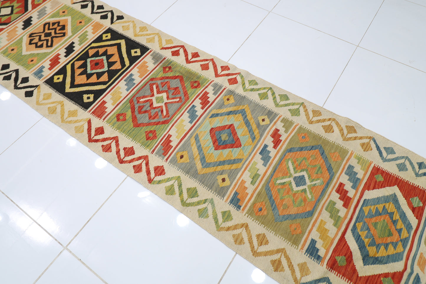 86 x 313 cm | Multicolor Wool Kilim Runner Traditional Hand Woven Oriental Carpet