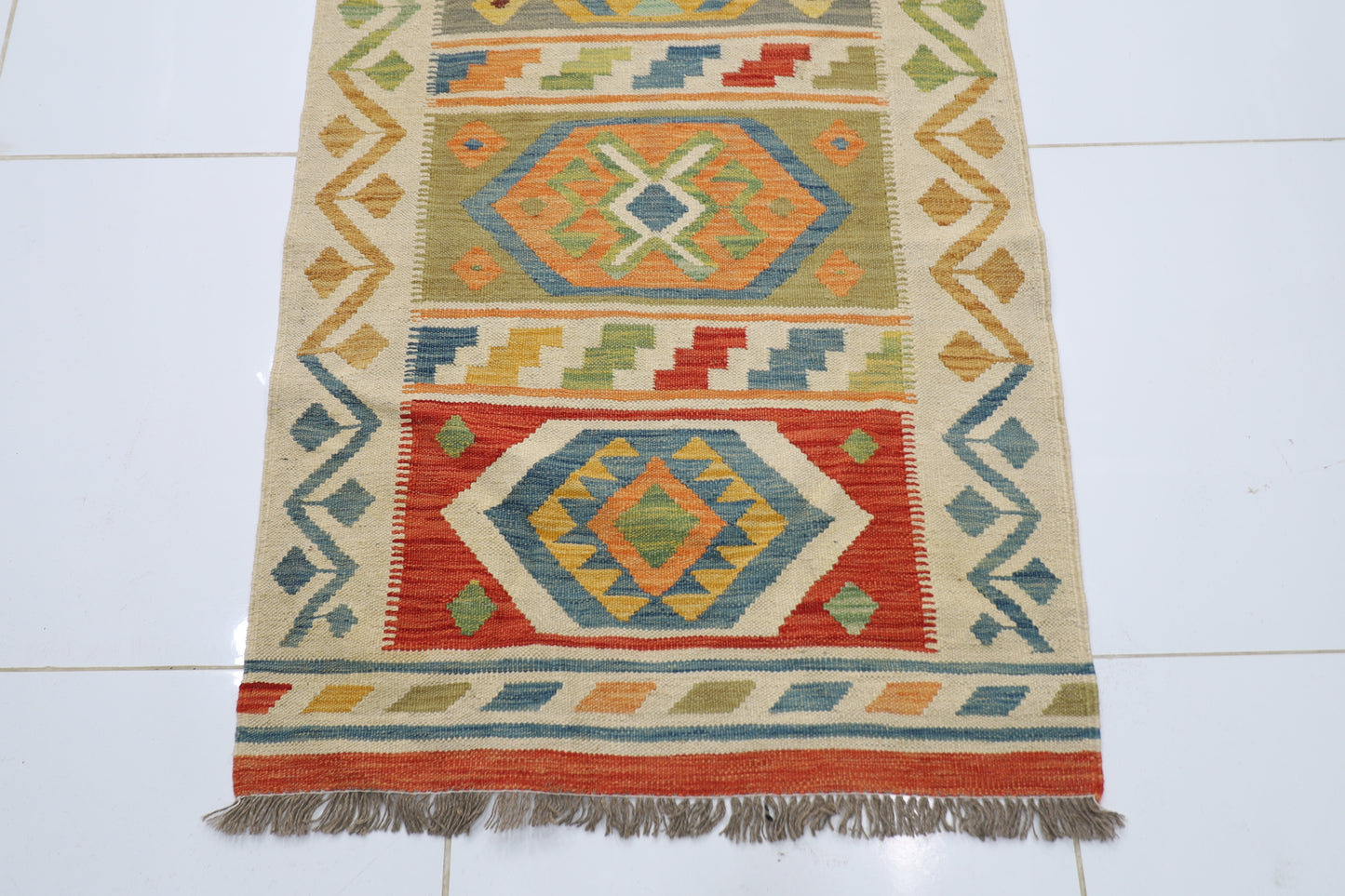 86 x 313 cm | Multicolor Wool Kilim Runner Traditional Hand Woven Oriental Carpet
