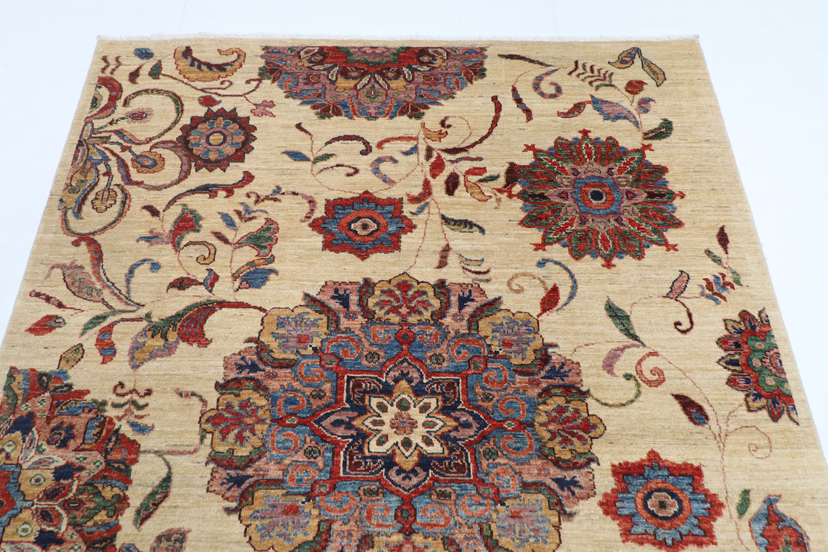 154 x 198 cm | Suzani Design Hand Knotted Veg Dye Wool Afghan Carpet