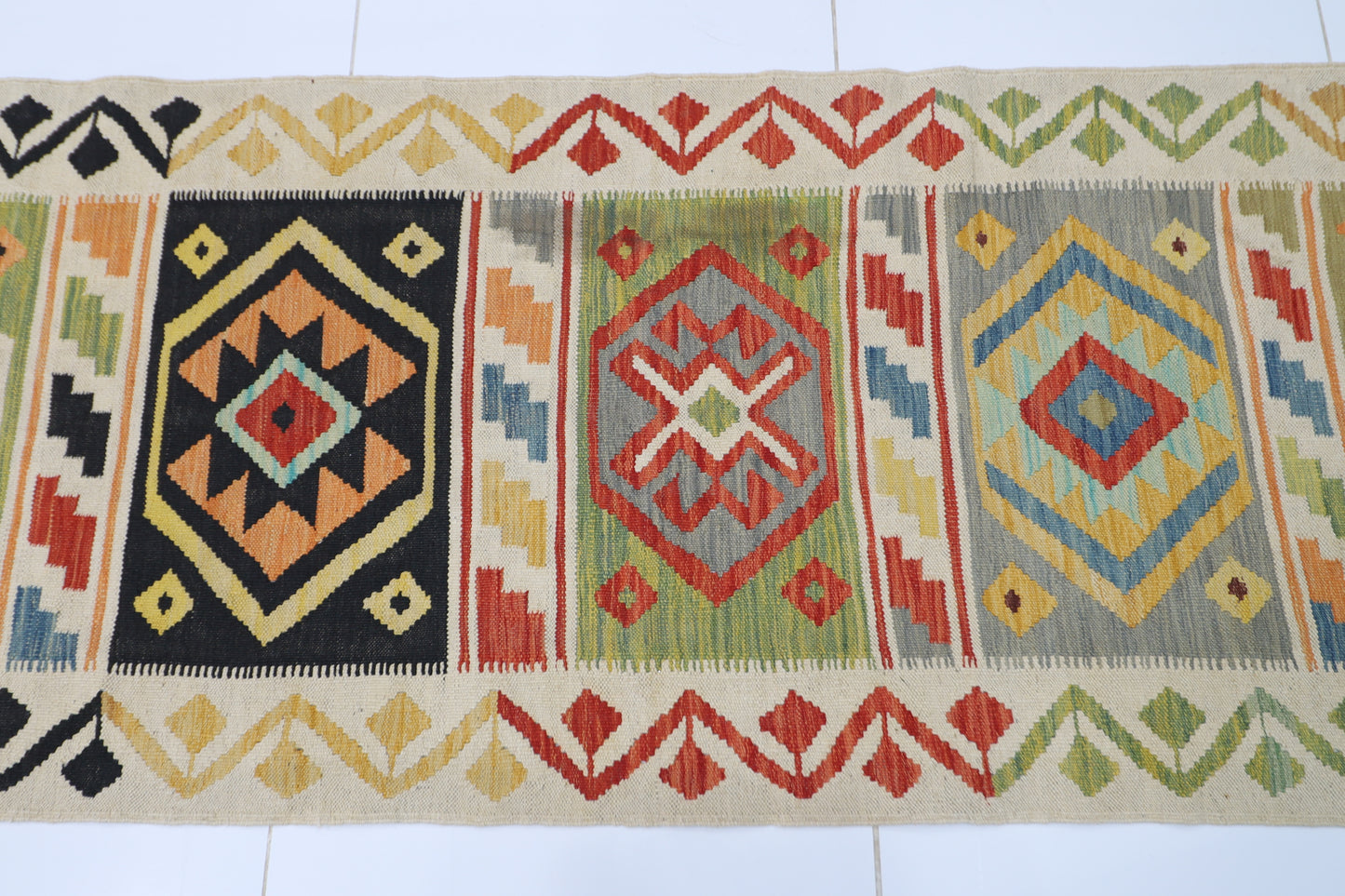 86 x 313 cm | Multicolor Wool Kilim Runner Traditional Hand Woven Oriental Carpet
