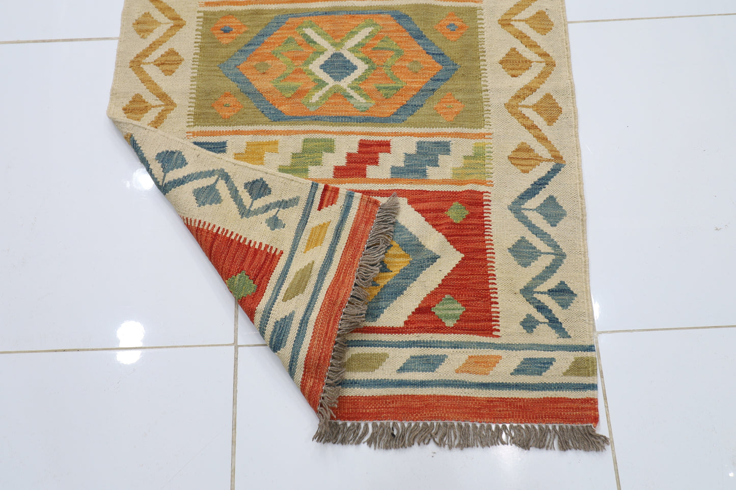 86 x 313 cm | Multicolor Wool Kilim Runner Traditional Hand Woven Oriental Carpet