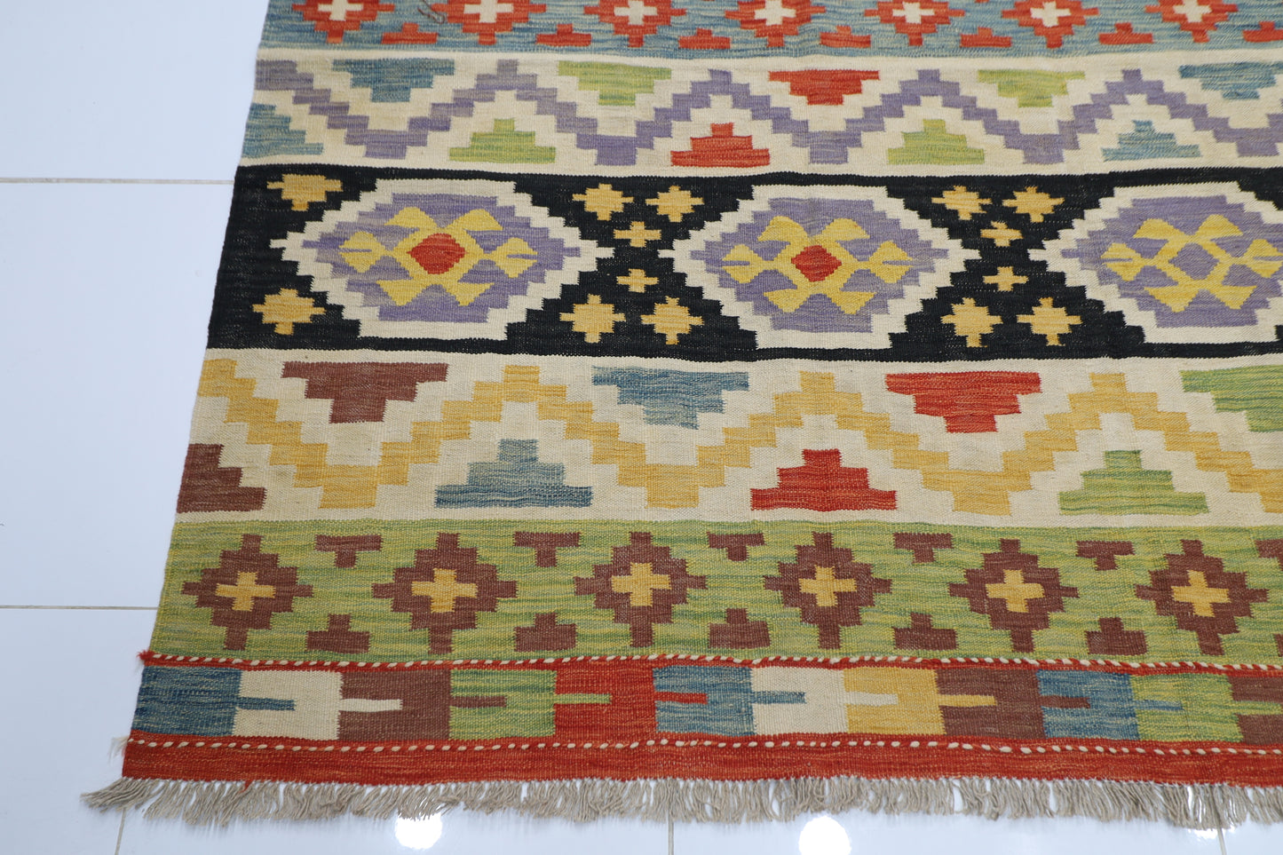 238 x 295 cm | Multicolor Wool Kilim Area Traditional Hand Woven Oriental Carpet