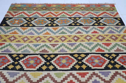 238 x 295 cm | Multicolor Wool Kilim Area Traditional Hand Woven Oriental Carpet