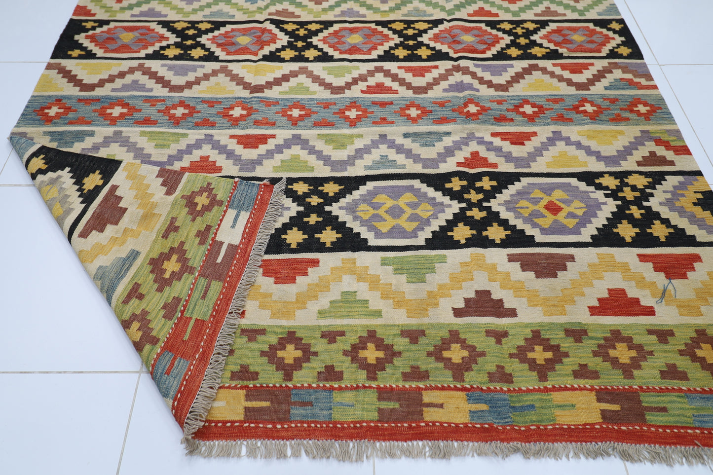 238 x 295 cm | Multicolor Wool Kilim Area Traditional Hand Woven Oriental Carpet