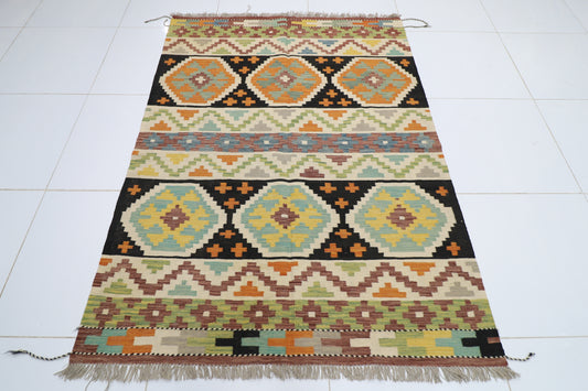 148 x 202 cm | Multicolor Wool Kilim Area Traditional Hand Woven Oriental Carpet