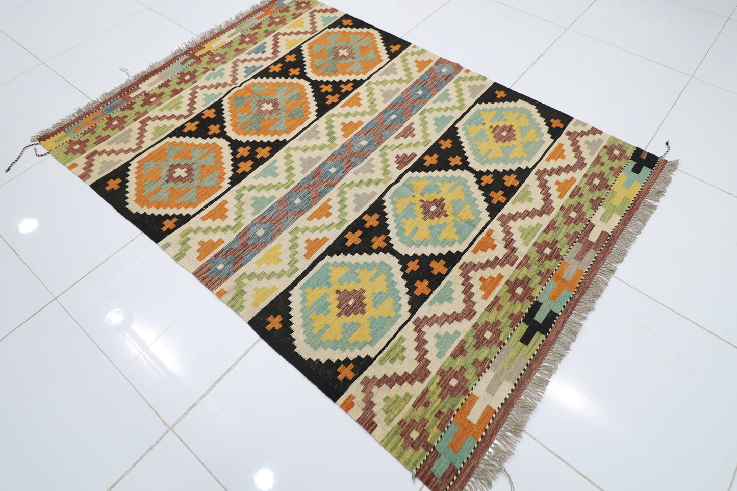 148 x 202 cm | Multicolor Wool Kilim Area Traditional Hand Woven Oriental Carpet