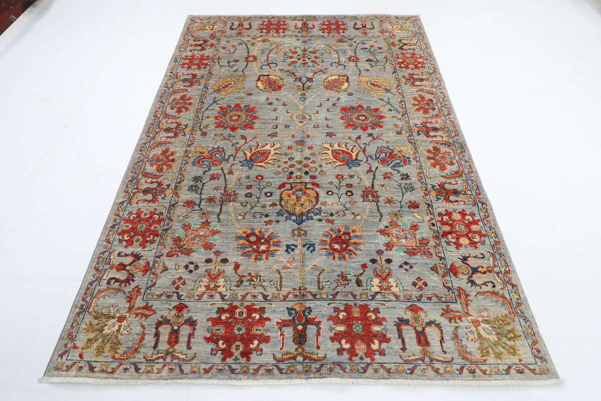 170 x 238 cm | Sultani Gray Design Hand Knotted Veg Dye Wool Afghan Carpet