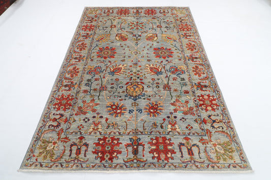 170 x 238 cm | Sultani Gray Design Hand Knotted Veg Dye Wool Afghan Carpet
