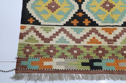 148 x 202 cm | Multicolor Wool Kilim Area Traditional Hand Woven Oriental Carpet