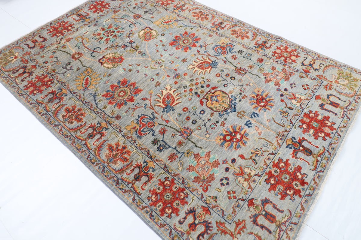 170 x 238 cm | Sultani Gray Design Hand Knotted Veg Dye Wool Afghan Carpet
