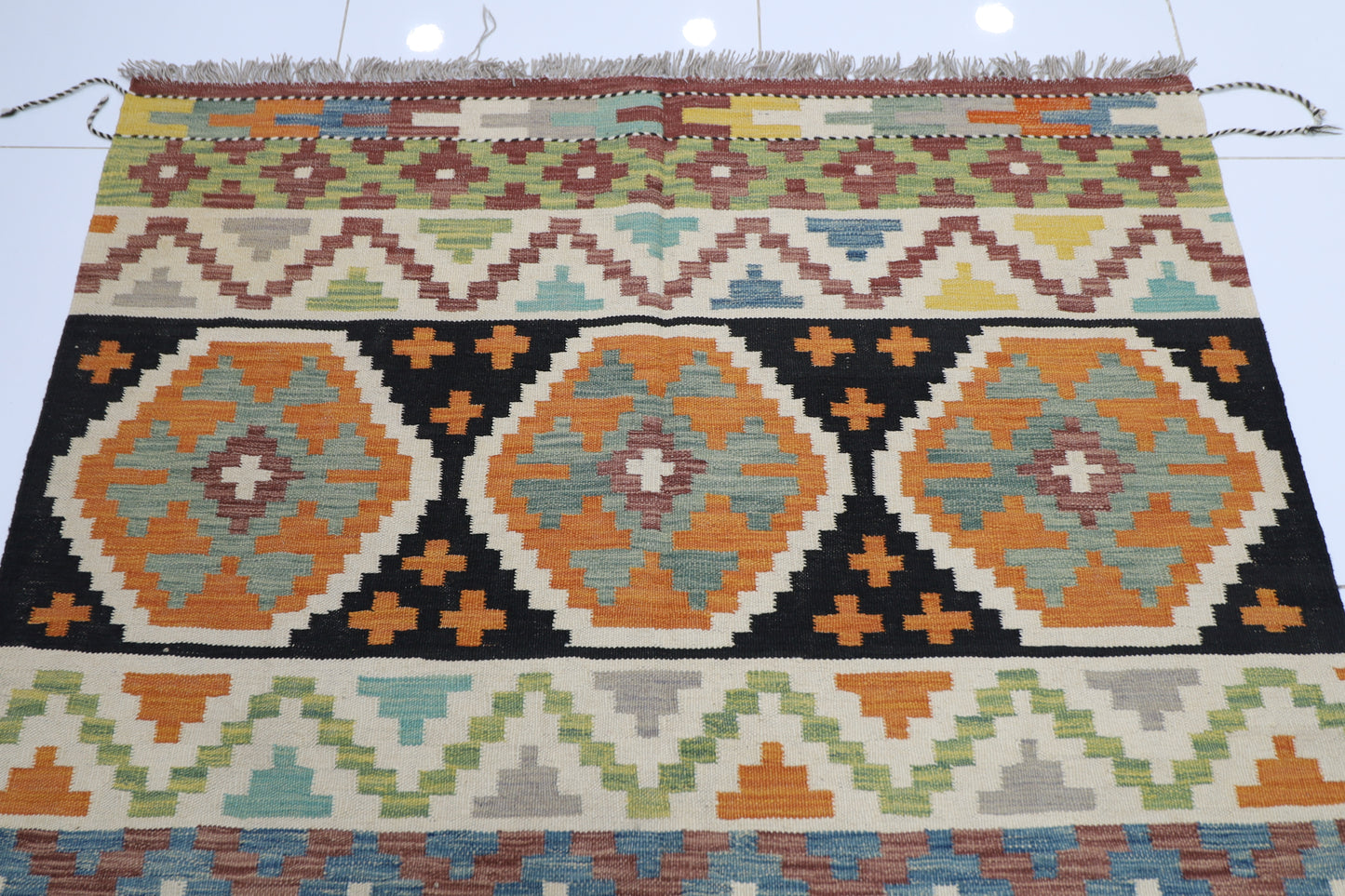 148 x 202 cm | Multicolor Wool Kilim Area Traditional Hand Woven Oriental Carpet