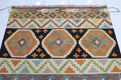 148 x 202 cm | Multicolor Wool Kilim Area Traditional Hand Woven Oriental Carpet