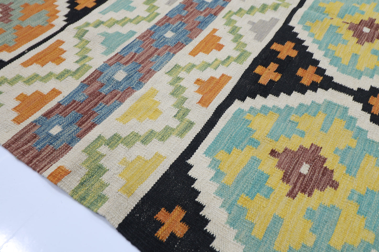 148 x 202 cm | Multicolor Wool Kilim Area Traditional Hand Woven Oriental Carpet