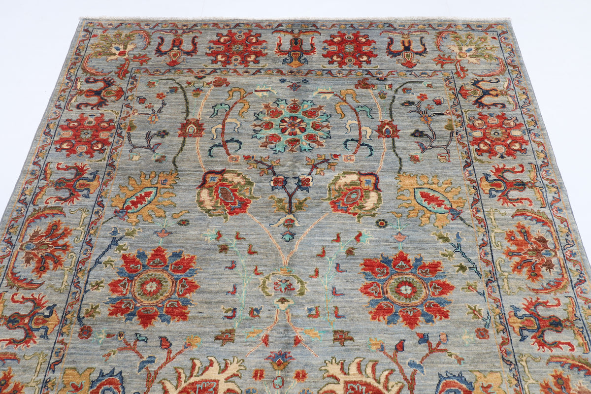 170 x 238 cm | Sultani Gray Design Hand Knotted Veg Dye Wool Afghan Carpet