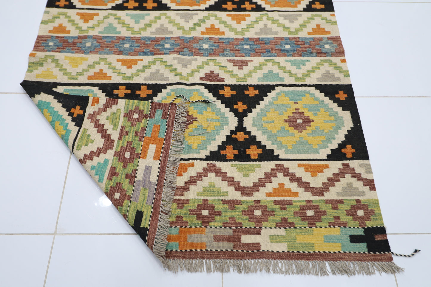 148 x 202 cm | Multicolor Wool Kilim Area Traditional Hand Woven Oriental Carpet