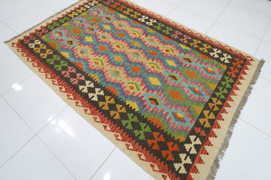 172 x 251 cm | Multicolor Wool Kilim Area Traditional Hand Woven Oriental Carpet
