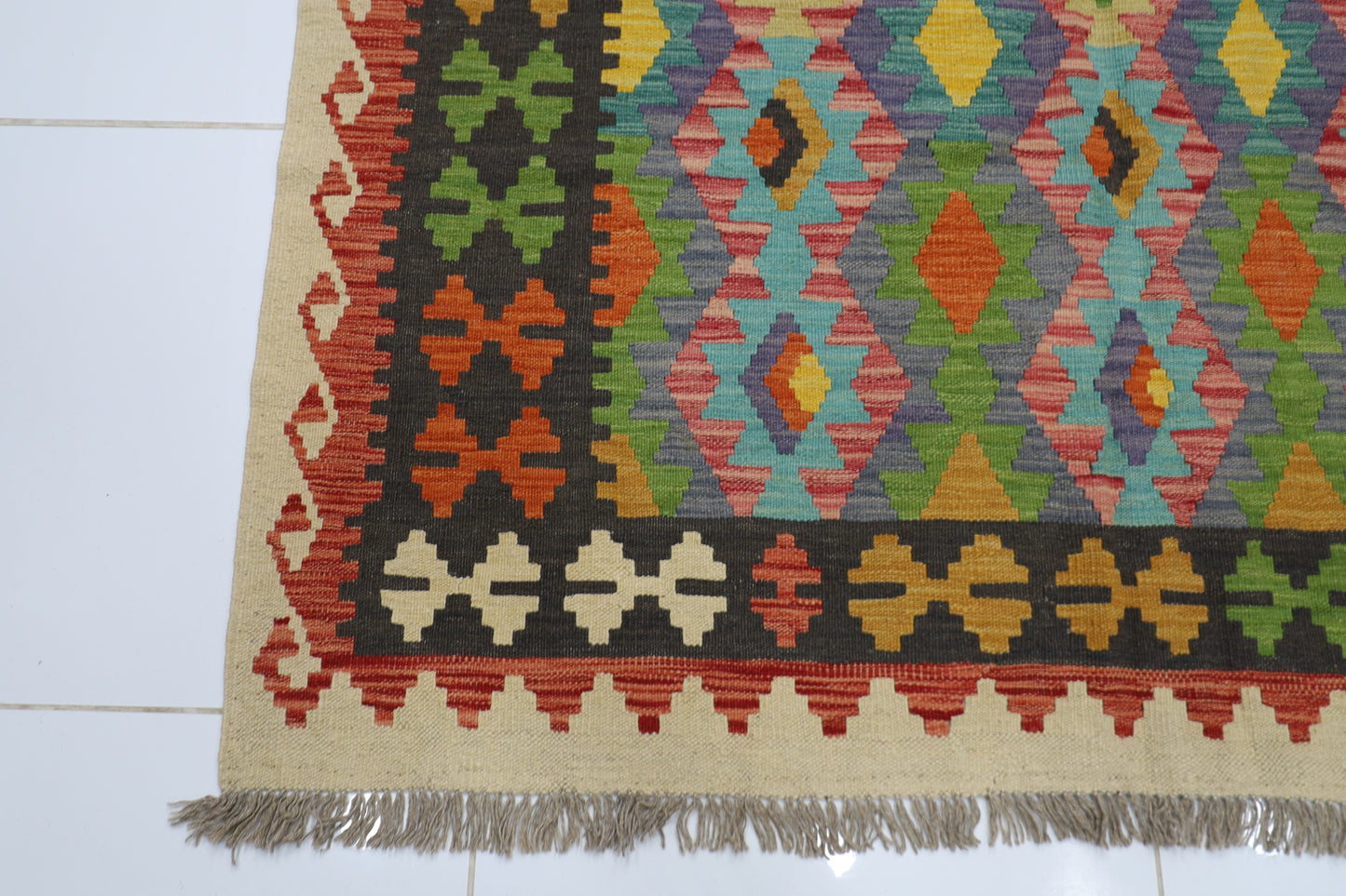 172 x 251 cm | Multicolor Wool Kilim Area Traditional Hand Woven Oriental Carpet