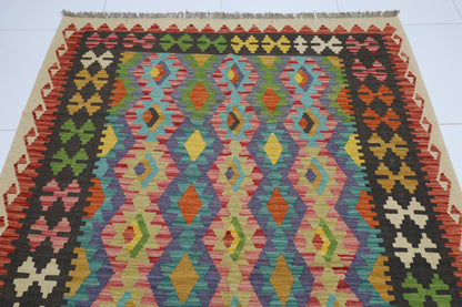 172 x 251 cm | Multicolor Wool Kilim Area Traditional Hand Woven Oriental Carpet
