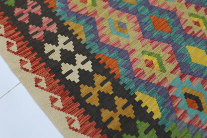 172 x 251 cm | Multicolor Wool Kilim Area Traditional Hand Woven Oriental Carpet