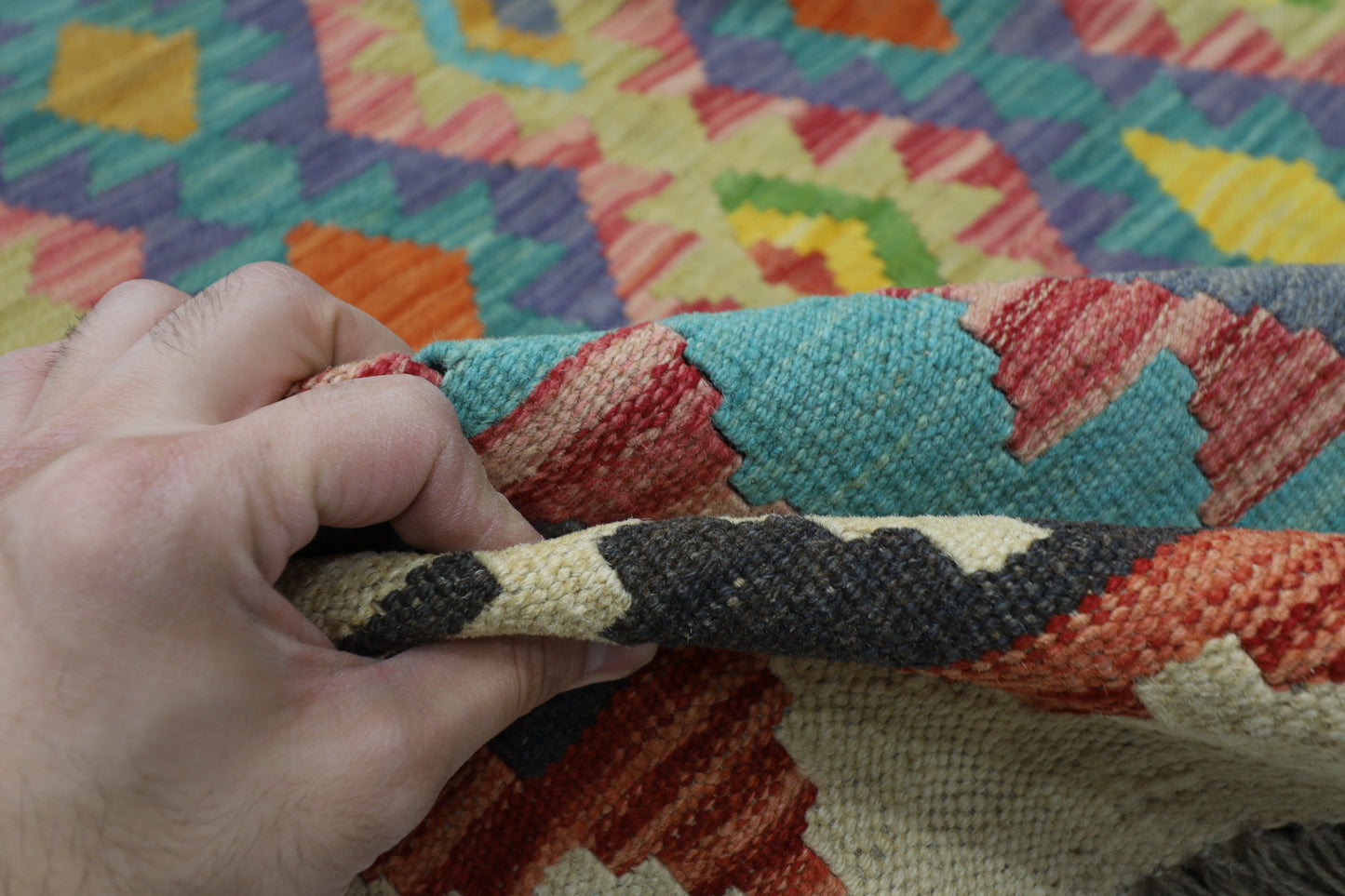172 x 251 cm | Multicolor Wool Kilim Area Traditional Hand Woven Oriental Carpet