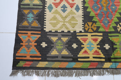 173 x 236 cm | Multicolor Wool Kilim Area Traditional Hand Woven Oriental Carpet