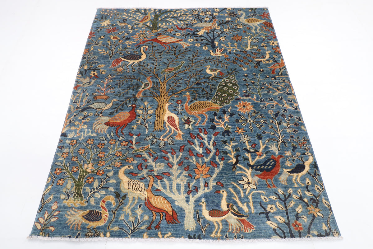 151 x 180 cm | Birds Design Hand Knotted Veg Dye Wool Afghan Carpet