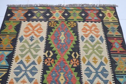 173 x 236 cm | Multicolor Wool Kilim Area Traditional Hand Woven Oriental Carpet