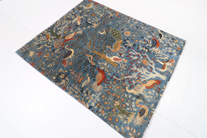 151 x 180 cm | Birds Design Hand Knotted Veg Dye Wool Afghan Carpet