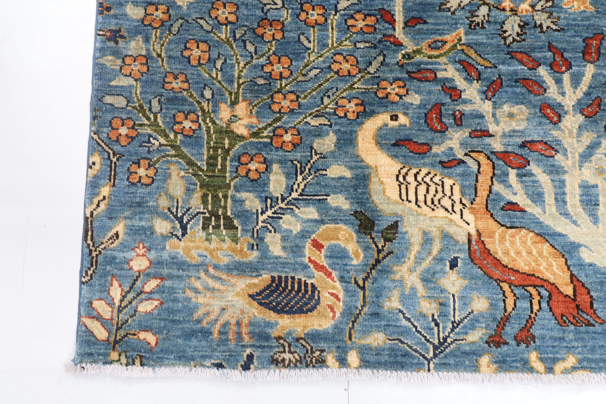 151 x 180 cm | Birds Design Hand Knotted Veg Dye Wool Afghan Carpet
