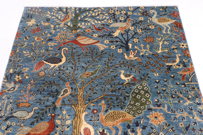 151 x 180 cm | Birds Design Hand Knotted Veg Dye Wool Afghan Carpet