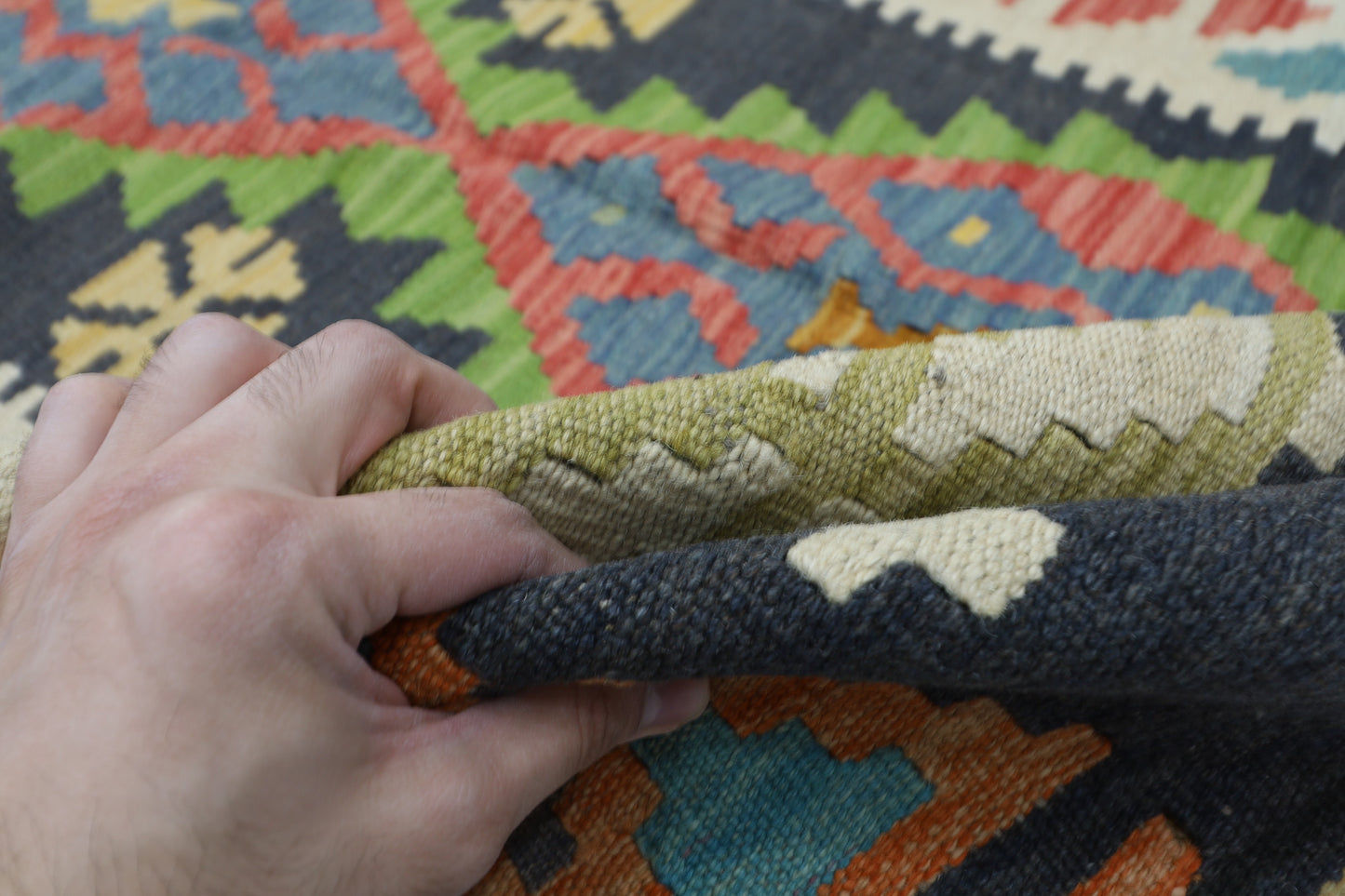 173 x 236 cm | Multicolor Wool Kilim Area Traditional Hand Woven Oriental Carpet
