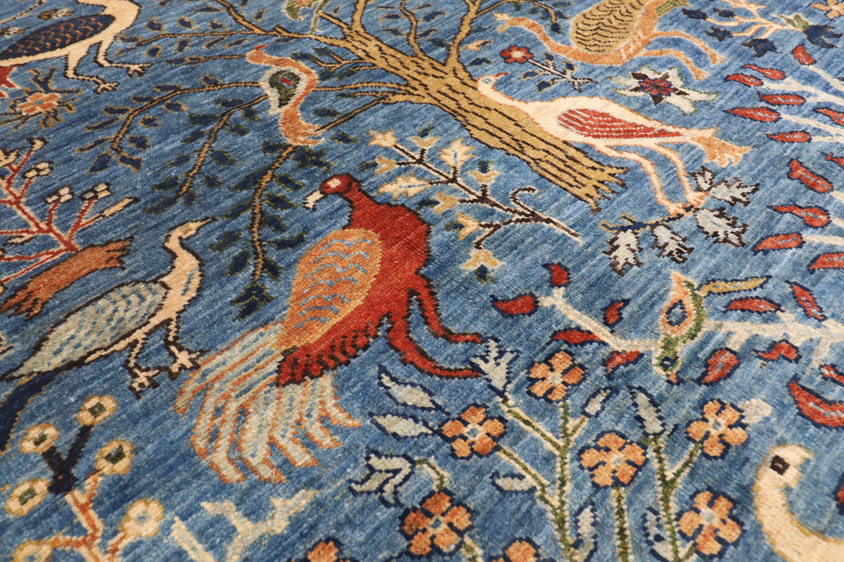 151 x 180 cm | Birds Design Hand Knotted Veg Dye Wool Afghan Carpet