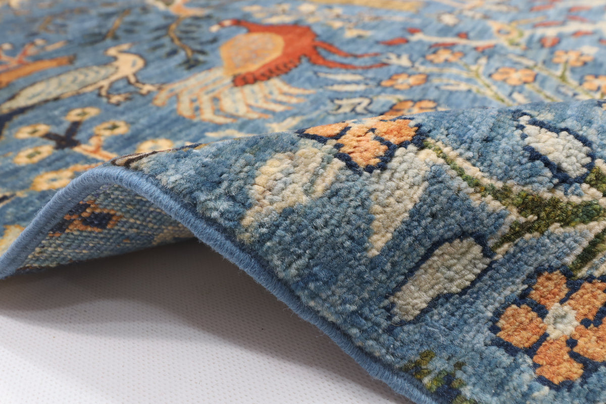 151 x 180 cm | Birds Design Hand Knotted Veg Dye Wool Afghan Carpet