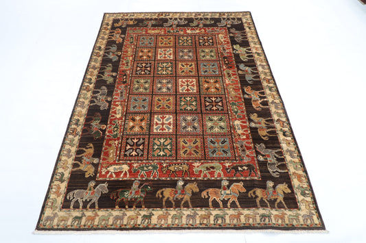 154 x 205 cm | Animal Brown Design Hand Knotted Veg Dye Wool Afghan Carpet