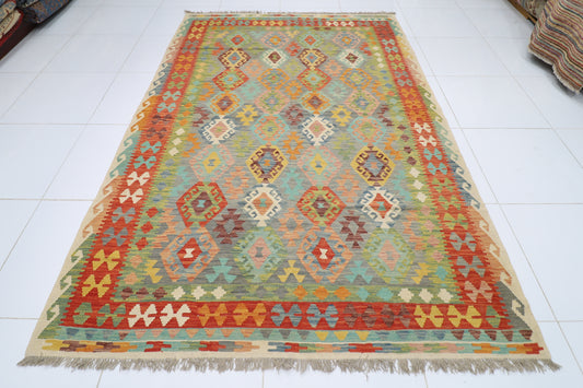 206 x 297 cm | Multicolor Wool Kilim Area Traditional Hand Woven Oriental Carpet